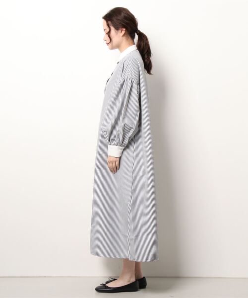 KOBE LETTUCE（コウベレタス）の「クレリックボリュームスリーブストライプシャツワンピース（シャツワンピース・レディース・ブラック/サックスブルー/ピンク/グリーン・FREE）」の5枚目の写真