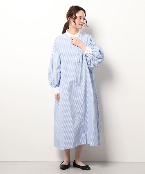 KOBE LETTUCE（コウベレタス）の「クレリックボリュームスリーブストライプシャツワンピース（シャツワンピース・レディース・ブラック/サックスブルー/ピンク/グリーン・FREE）」の9枚目の写真