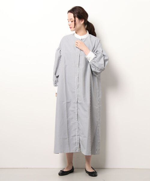 KOBE LETTUCE（コウベレタス）の「クレリックボリュームスリーブストライプシャツワンピース（シャツワンピース・レディース・ブラック/サックスブルー/ピンク/グリーン・FREE）」の8枚目の写真