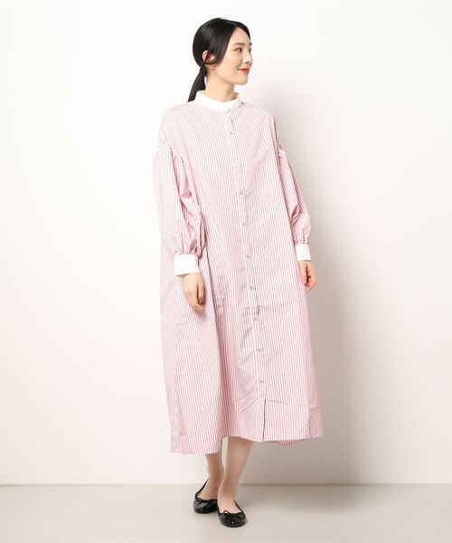 KOBE LETTUCE（コウベレタス）の「クレリックボリュームスリーブストライプシャツワンピース（シャツワンピース・レディース・ブラック/サックスブルー/ピンク/グリーン・FREE）」の7枚目の写真