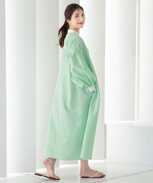KOBE LETTUCE（コウベレタス）の「クレリックボリュームスリーブストライプシャツワンピース（シャツワンピース・レディース・ブラック/サックスブルー/ピンク/グリーン・FREE）」の11枚目の写真