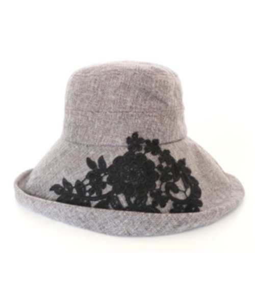 mimis（ミイーミイーズ）の「雑材風レース付きエッジアップハット（ハット・レディース・ベージュ/グレー・FREE）」の3枚目の写真