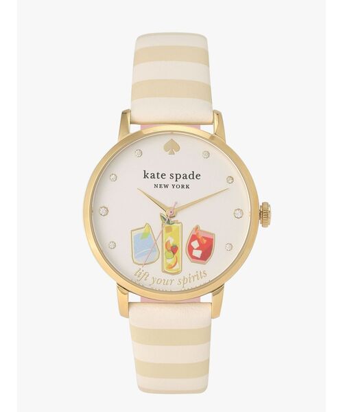 メトロ スリー ハンド ベージュ ストライプ レザー ウォッチ（アナログ腕時計）｜kate spade new york（ケイトスペード