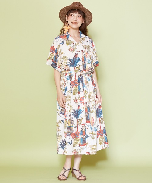 チャイハネ（チャイハネ）の「【チャイハネ】フリダノアロハシャツワンピース（シャツワンピース・レディース・オフホワイト/カーキ/ターコイズブルー・FREE）」の16枚目の写真