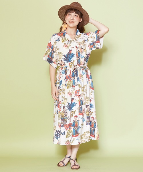 チャイハネ（チャイハネ）の「【チャイハネ】フリダノアロハシャツワンピース（シャツワンピース・レディース・オフホワイト/カーキ/ターコイズブルー・FREE）」の20枚目の写真