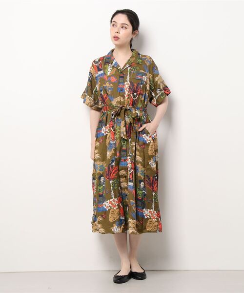 チャイハネ（チャイハネ）の「【チャイハネ】フリダノアロハシャツワンピース（シャツワンピース・レディース・オフホワイト/カーキ/ターコイズブルー・FREE）」の10枚目の写真