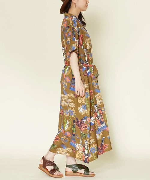 チャイハネ（チャイハネ）の「【チャイハネ】フリダノアロハシャツワンピース（シャツワンピース・レディース・オフホワイト/カーキ/ターコイズブルー・FREE）」の6枚目の写真