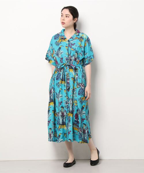 チャイハネ（チャイハネ）の「【チャイハネ】フリダノアロハシャツワンピース（シャツワンピース・レディース・オフホワイト/カーキ/ターコイズブルー・FREE）」の5枚目の写真