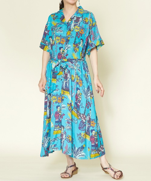 チャイハネ（チャイハネ）の「【チャイハネ】フリダノアロハシャツワンピース（シャツワンピース・レディース・オフホワイト/カーキ/ターコイズブルー・FREE）」の12枚目の写真