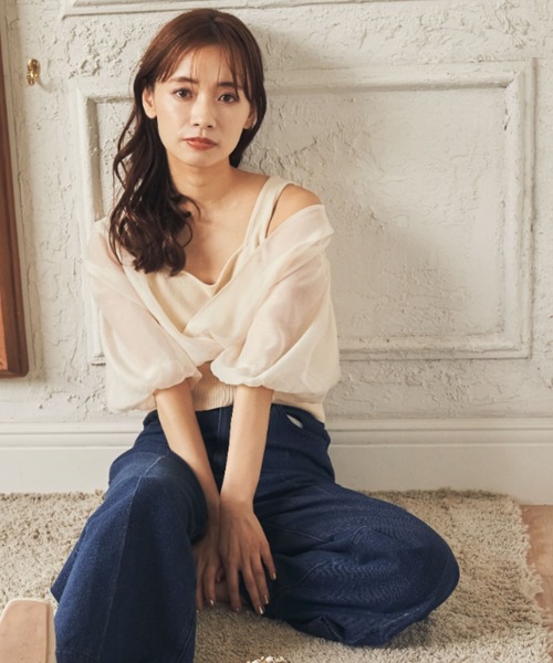 mysty woman（ミスティウーマン）の「カシュクールシアープルオーバー　356687（Tシャツ/カットソー・レディース・ブラック/ベージュ/オフホワイト・FREE）」の2枚目の写真