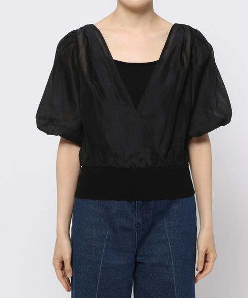 mysty woman（ミスティウーマン）の「カシュクールシアープルオーバー　356687（Tシャツ/カットソー・レディース・ブラック/ベージュ/オフホワイト・FREE）」の8枚目の写真