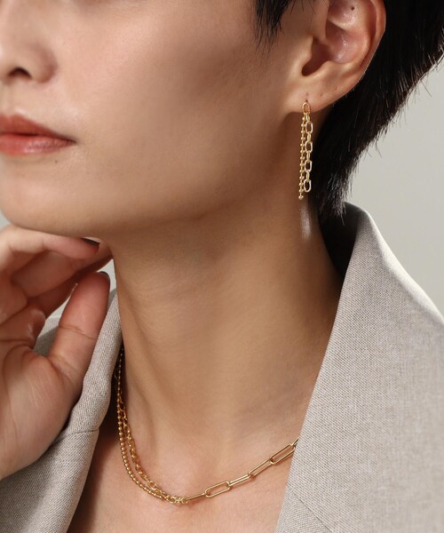 シルバー コンビネーションチェーン ニュアンスボールピアス GP