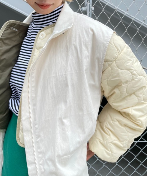 CIAOPANIC（チャオパニック）の「【SETアイテム】マルチウェイキルティングジャケット付きモッズベスト（ノーカラーコート・レディース・アイボリー/カーキ・SMALL/MEDIUM）」の3枚目の写真