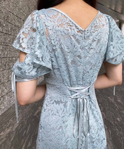 AND COUTURE(アンドクチュール)の「コードレース袖ラッフルワンピース(ワンピース・レディース・ブラック/ミント・MEDIUM)」の6枚目の写真