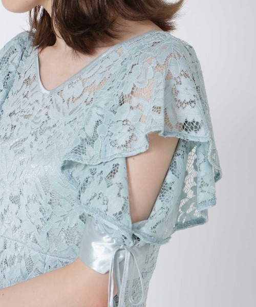 AND COUTURE(アンドクチュール)の「コードレース袖ラッフルワンピース(ワンピース・レディース・ブラック/ミント・MEDIUM)」の11枚目の写真