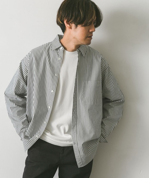 URBAN RESEARCH DOORS(アーバンリサーチドアーズ)の「ライトオックスストライプレギュラーカラーシャツ(シャツ/ブラウス・メンズ・グリーン系その他/ブラウン系その他/ブルー系その他・MEDIUM/SMALL/LARGE)」の3枚目の写真