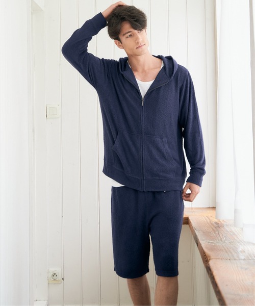 sleeping.com(スリーピングドットコム)の「オリジナルの香り付き素材 メンズ・ゆるふわダブルパイルカットソーハーフパンツ(ルームウェア/パジャマ・メンズ・オリーブ/ベージュ/ネイビー/ライトグレー/スカイブルー・フリ-)」の7枚目の写真