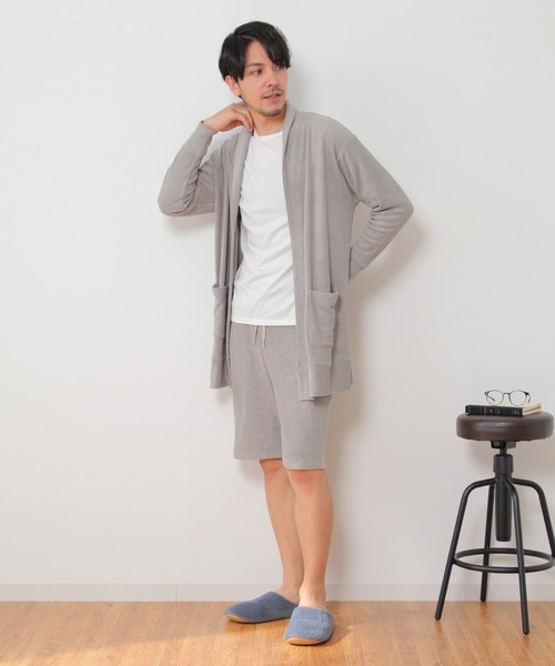 sleeping.com(スリーピングドットコム)の「オリジナルの香り付き素材 メンズ・ゆるふわダブルパイルカットソーハーフパンツ(ルームウェア/パジャマ・メンズ・オリーブ/ベージュ/ネイビー/ライトグレー/スカイブルー・フリ-)」の17枚目の写真