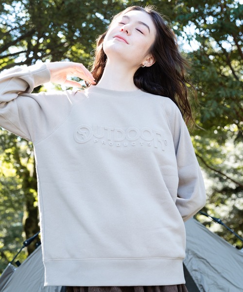 OUTDOOR PRODUCTS APPAREL(アウトドアプロダクツアパレル)の「身頃ボア エンボスブランドロゴ スウェット トレーナー(スウェット・レディース・オリーブ/ネイビー/ベージュ・MEDIUM/LARGE)」の11枚目の写真