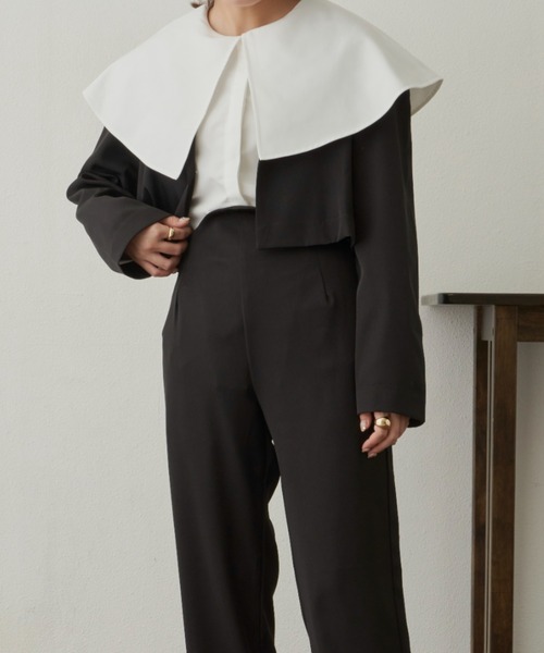 VANNIE U(ヴァニーユー)の「ショートワンジャケット(テーラードジャケット・レディース・ブラック/モカ・FREE)」の5枚目の写真