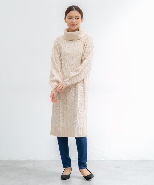 Honeys（ハニーズ）の「オフタートルワンピース（ワンピース・レディース・アイボリー/グリーン/ベージュ/モカ・S/M/L/LL）」の4枚目の写真