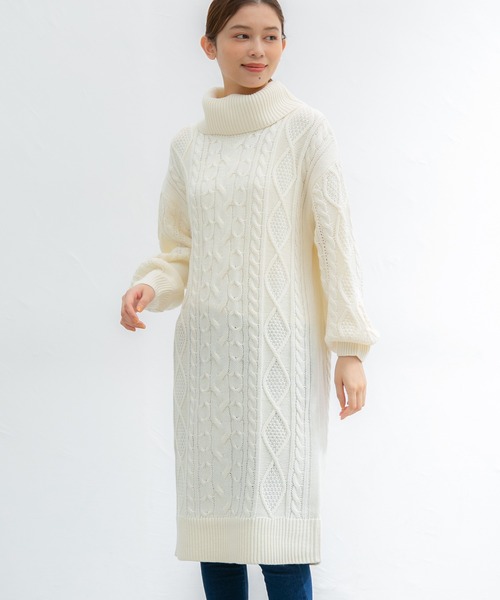 Honeys（ハニーズ）の「オフタートルワンピース（ワンピース・レディース・アイボリー/グリーン/ベージュ/モカ・S/M/L/LL）」の5枚目の写真