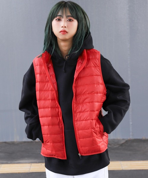 ZIP FIVE（ジップファイブ）の「【lootbox】  キルト発熱中綿カラーダウンスタンドベスト（ダウンベスト・レディース・ライム/ベージュ/パープル/カーキ/ネイビー/ブルー/レッド/グレー/ブラック・X-LARGE/LARGE/MEDIUM）」の9枚目の写真