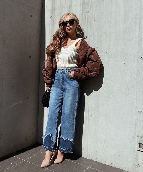 esutoreja（エストレジャ）の「２wayクロップニットセット（ニット/セーター・レディース・アイボリー/ブラウン・FREE）」の6枚目の写真