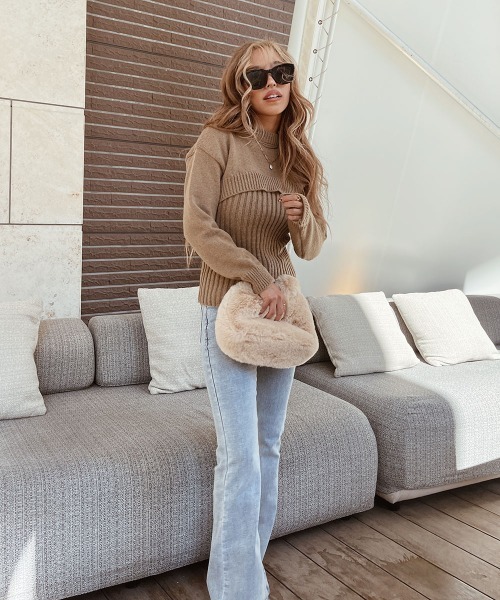 esutoreja（エストレジャ）の「２wayクロップニットセット（ニット/セーター・レディース・アイボリー/ブラウン・FREE）」の8枚目の写真