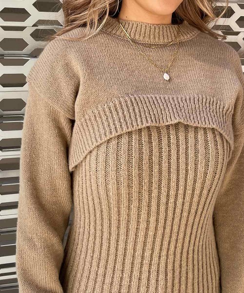 esutoreja（エストレジャ）の「２wayクロップニットセット（ニット/セーター・レディース・アイボリー/ブラウン・FREE）」の9枚目の写真