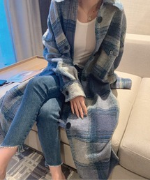 ゆったりシルエットブロックチェック起毛シャツワンピース
