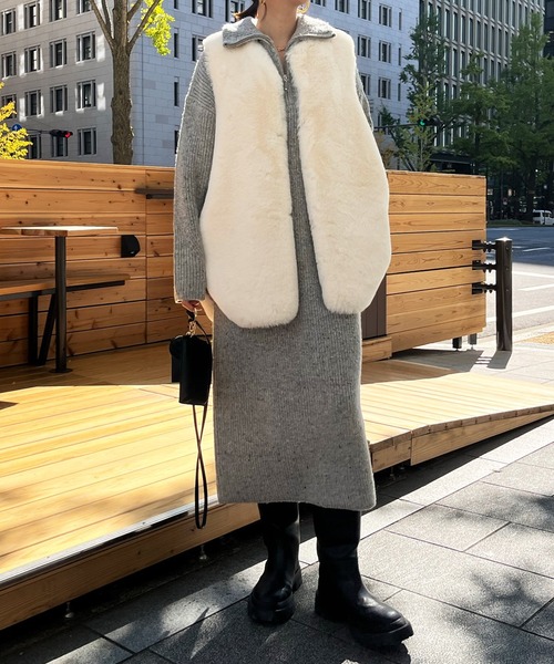 DouDou(ドゥドゥ)の「ハーフジップネップワンピース(ワンピース・レディース・ベージュ/ブラウン/グレー/チャコールグレー・FREE)」の21枚目の写真