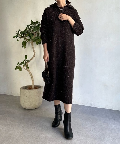 DouDou(ドゥドゥ)の「ハーフジップネップワンピース(ワンピース・レディース・ベージュ/ブラウン/グレー/チャコールグレー・FREE)」の12枚目の写真