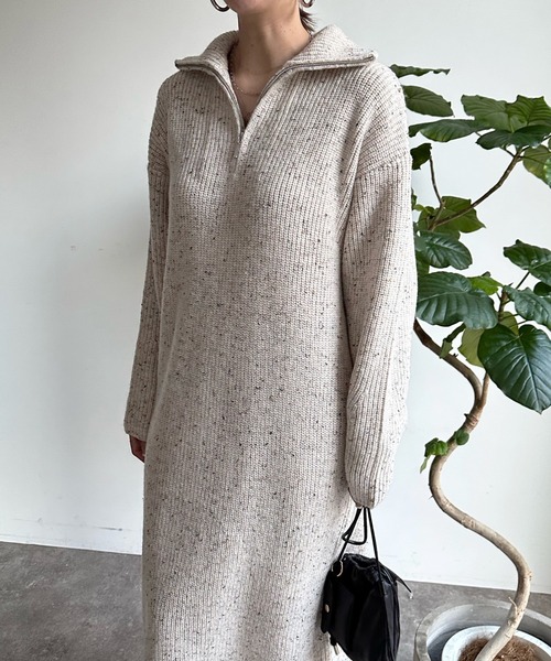 DouDou(ドゥドゥ)の「ハーフジップネップワンピース(ワンピース・レディース・ベージュ/ブラウン/グレー/チャコールグレー・FREE)」の9枚目の写真