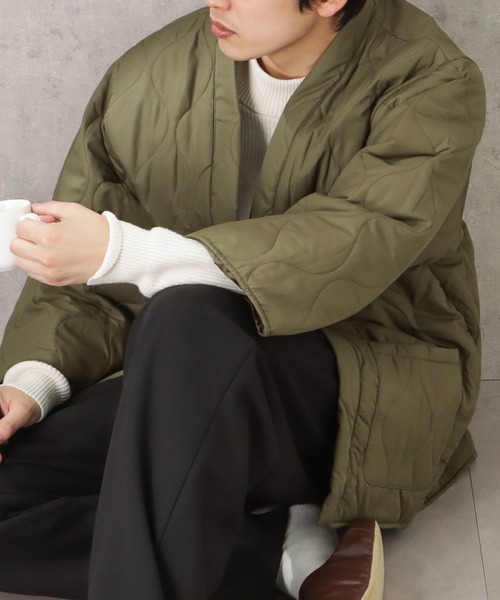 Mac-House（マックハウス）の「Timbre Poste  パッカブルどてら はんてん（その他アウター・メンズ・グレイッシュベージュ/カーキ/ブラウン/ホワイト×ブラック/ブルー/ベージュ/ネイビー/アイボリー/ライトカーキ/ブラック・S/L/M）」の7枚目の写真