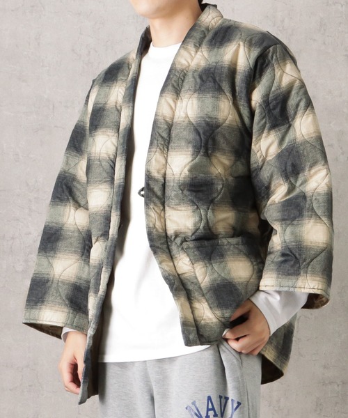 Mac-House（マックハウス）の「Timbre Poste  パッカブルどてら はんてん（その他アウター・メンズ・グレイッシュベージュ/カーキ/ブラウン/ホワイト×ブラック/ブルー/ベージュ/ネイビー/アイボリー/ライトカーキ/ブラック・S/L/M）」の14枚目の写真