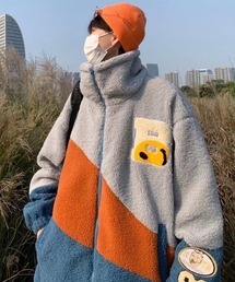 MGVボアジャケットグレーメンズLサイズ MGVボアジャケットグレーメンズLサイズ レタリングオーバーサイズボア