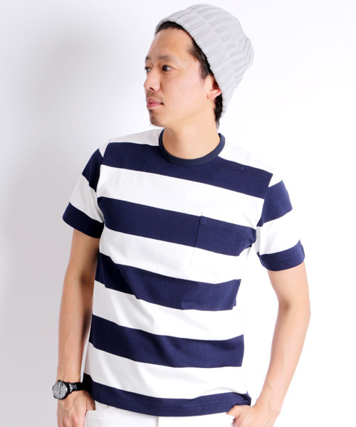 Denime（ドゥニーム）の「WIDE BORDER POCKET TEE/ワイドボーダーポケットTシャツ（Tシャツ/カットソー・メンズ・ブルー系その他/グレー系その他/ブラック系その他・MEDIUM/LARGE/SMALL）」の3枚目の写真