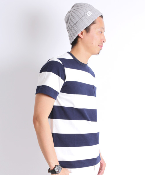 Denime（ドゥニーム）の「WIDE BORDER POCKET TEE/ワイドボーダーポケットTシャツ（Tシャツ/カットソー・メンズ・ブルー系その他/グレー系その他/ブラック系その他・MEDIUM/LARGE/SMALL）」の6枚目の写真