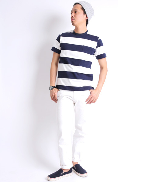 Denime（ドゥニーム）の「WIDE BORDER POCKET TEE/ワイドボーダーポケットTシャツ（Tシャツ/カットソー・メンズ・ブルー系その他/グレー系その他/ブラック系その他・MEDIUM/LARGE/SMALL）」の8枚目の写真