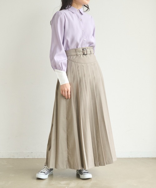 idem（イデム）の「belted pleats skirt/ベルト付プリーツスカート【Sサイズ展開あり】（スカート・レディース・ベージュ/グレー・FREE/SMALL）」の7枚目の写真