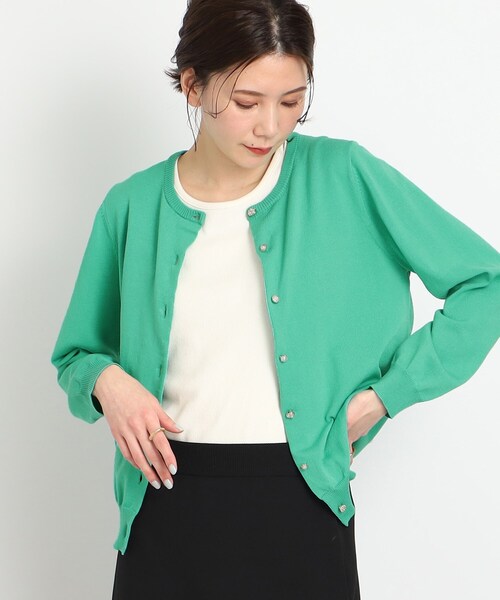 DRESKIP（ドレスキップ）の「◆【洗える/毛玉になりにくい】ビジュー＆パール調ボタン クルーニットカーディガン（カーディガン/ボレロ・レディース・ピンク系/ベージュ/グリーン/ブラック・03/02/04）」の22枚目の写真