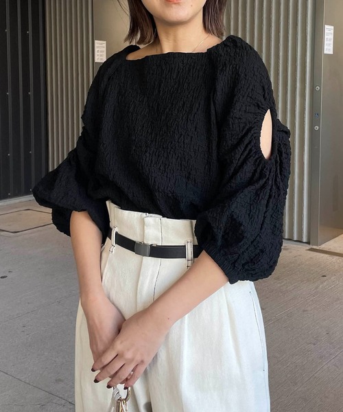 CAPRICIEUX LE'MAGE（カプリシューレマージュ）の「ホールスリーブブラウス（シャツ/ブラウス・レディース・ホワイト/ブラック・FREE）」の4枚目の写真