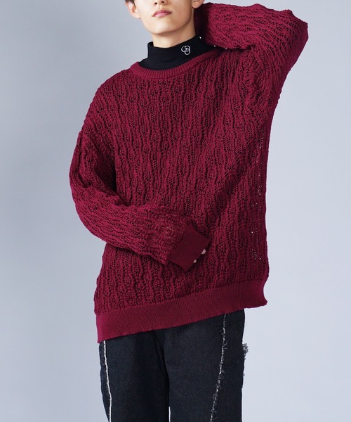 G.O.C(ジーオーシー)の「レース編みルーズプルオーバーニット(ニット/セーター・メンズ・ホワイト/パープル/ブラック/ワイン/チャコールグレー・MEDIUM/LARGE)」の5枚目の写真