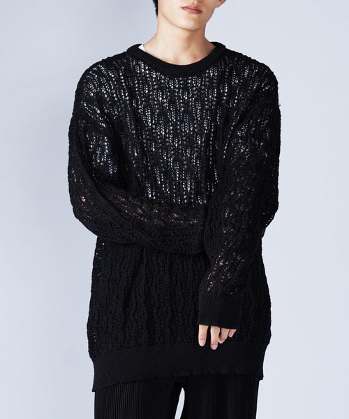 G.O.C(ジーオーシー)の「レース編みルーズプルオーバーニット(ニット/セーター・メンズ・ホワイト/パープル/ブラック/ワイン/チャコールグレー・MEDIUM/LARGE)」の2枚目の写真