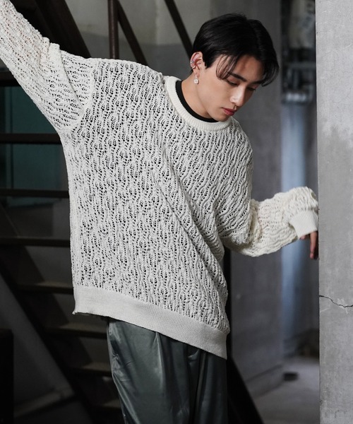 G.O.C(ジーオーシー)の「レース編みルーズプルオーバーニット(ニット/セーター・メンズ・ホワイト/パープル/ブラック/ワイン/チャコールグレー・MEDIUM/LARGE)」の10枚目の写真