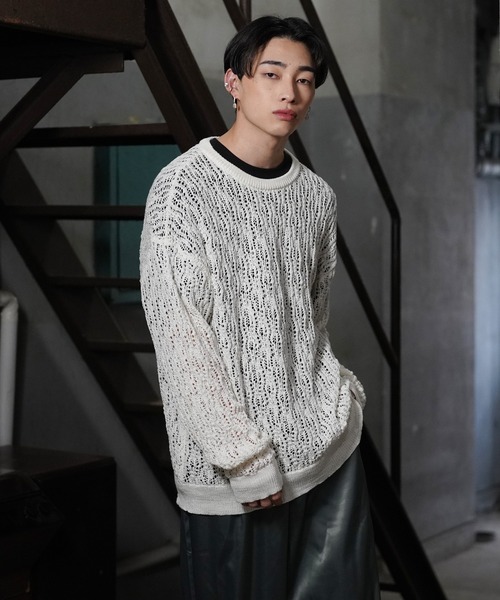 G.O.C(ジーオーシー)の「レース編みルーズプルオーバーニット(ニット/セーター・メンズ・ホワイト/パープル/ブラック/ワイン/チャコールグレー・MEDIUM/LARGE)」の9枚目の写真