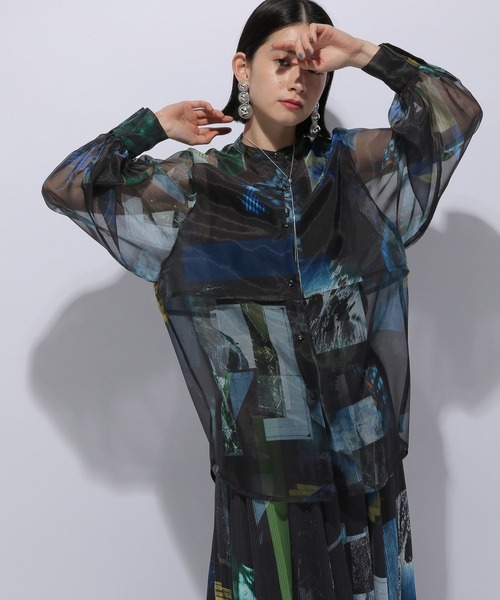 HARE（ハレ）の「フォトコラージュシアーシャツ(HARE)（シャツ/ブラウス・レディース・ホワイト/ブラック・FREE）」の11枚目の写真