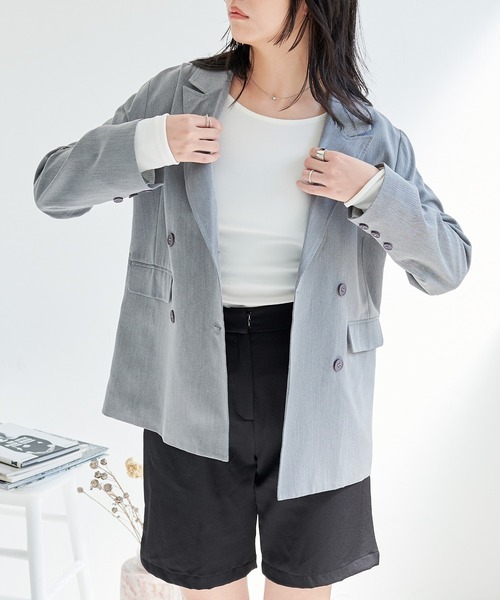 ECRIRE（エクリール）の「【セットアップ対応可能】ダブルテーラードジャケット（テーラードジャケット・レディース・ベージュ/ネイビー/グレー・M/L）」の8枚目の写真