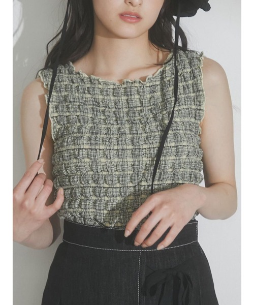 merry jenny（メリージェニー）の「【WEB限定】ruffle check タンクトップ（タンクトップ・レディース・ベージュ/ネイビー/レッド・FREE）」の2枚目の写真